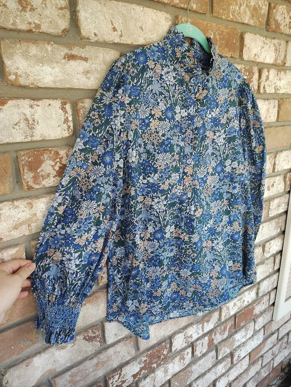 Tuckernuck Ditsy Floral Long Sleeve Smocked Cuff Popover Shirt Sz XXL